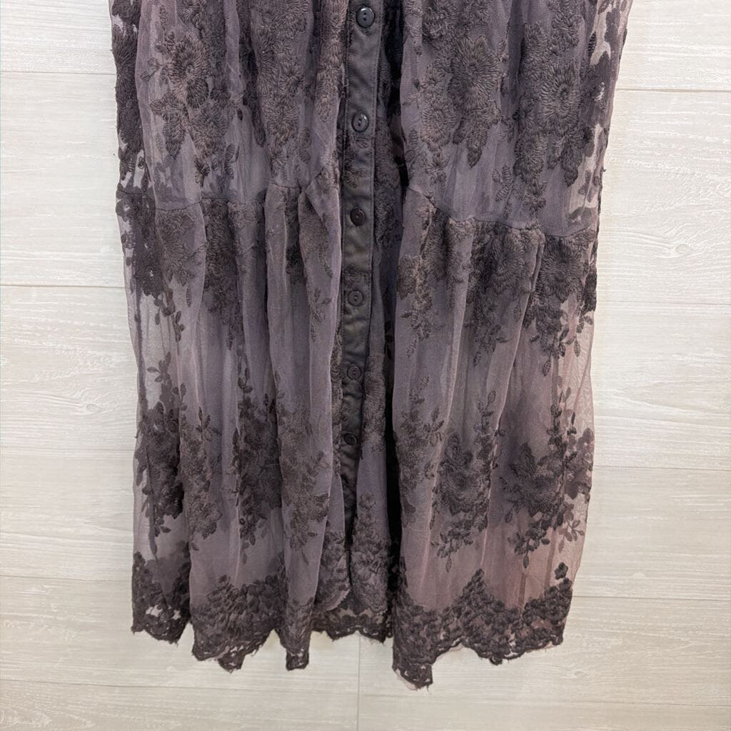 Listicle Grey Embroidered Unlined Tulle Maxi Skirt Small