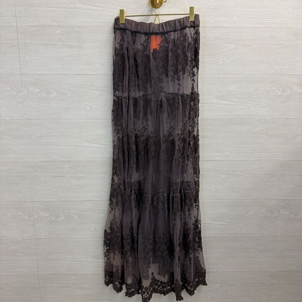 Listicle Grey Embroidered Unlined Tulle Maxi Skirt Small