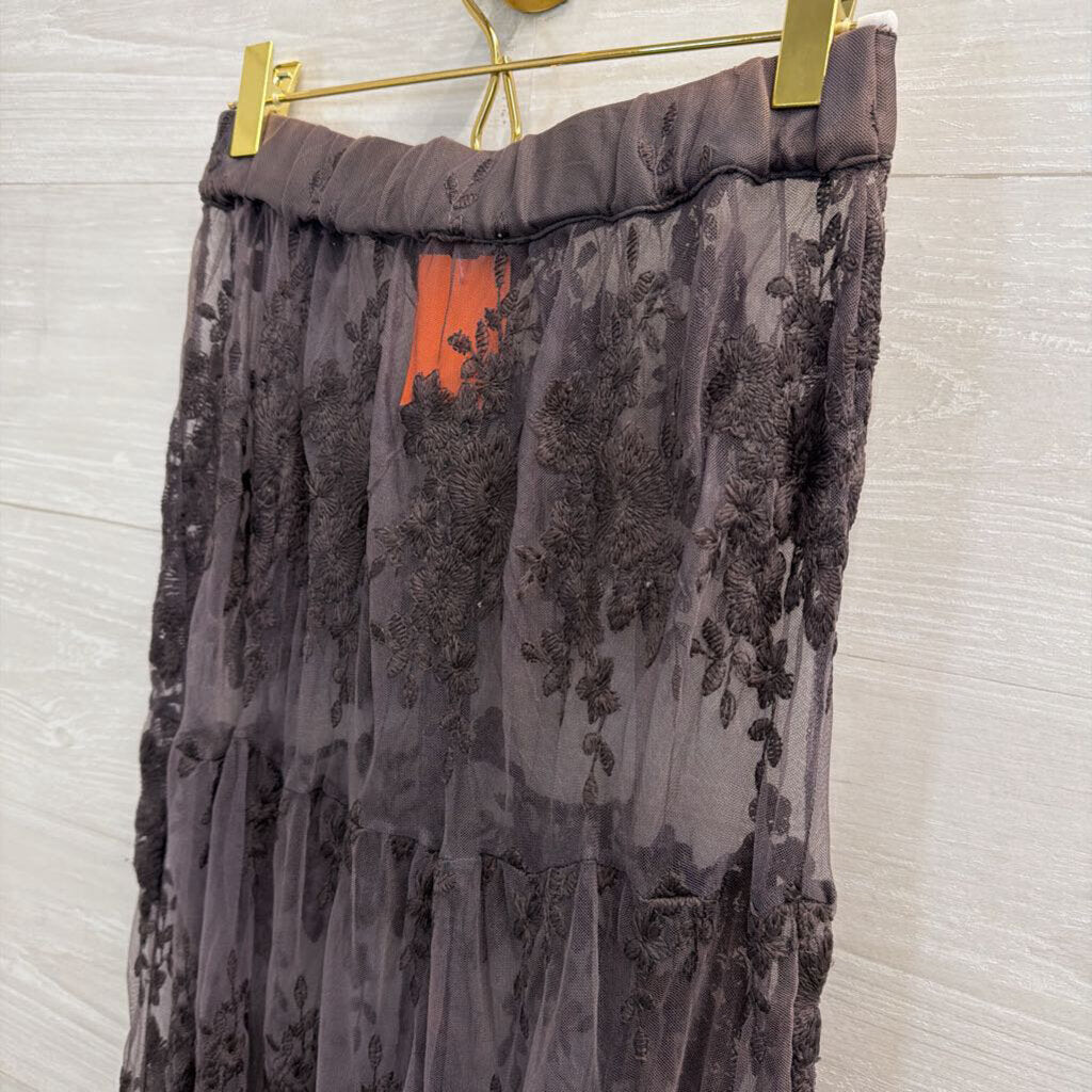 Listicle Grey Embroidered Unlined Tulle Maxi Skirt Small