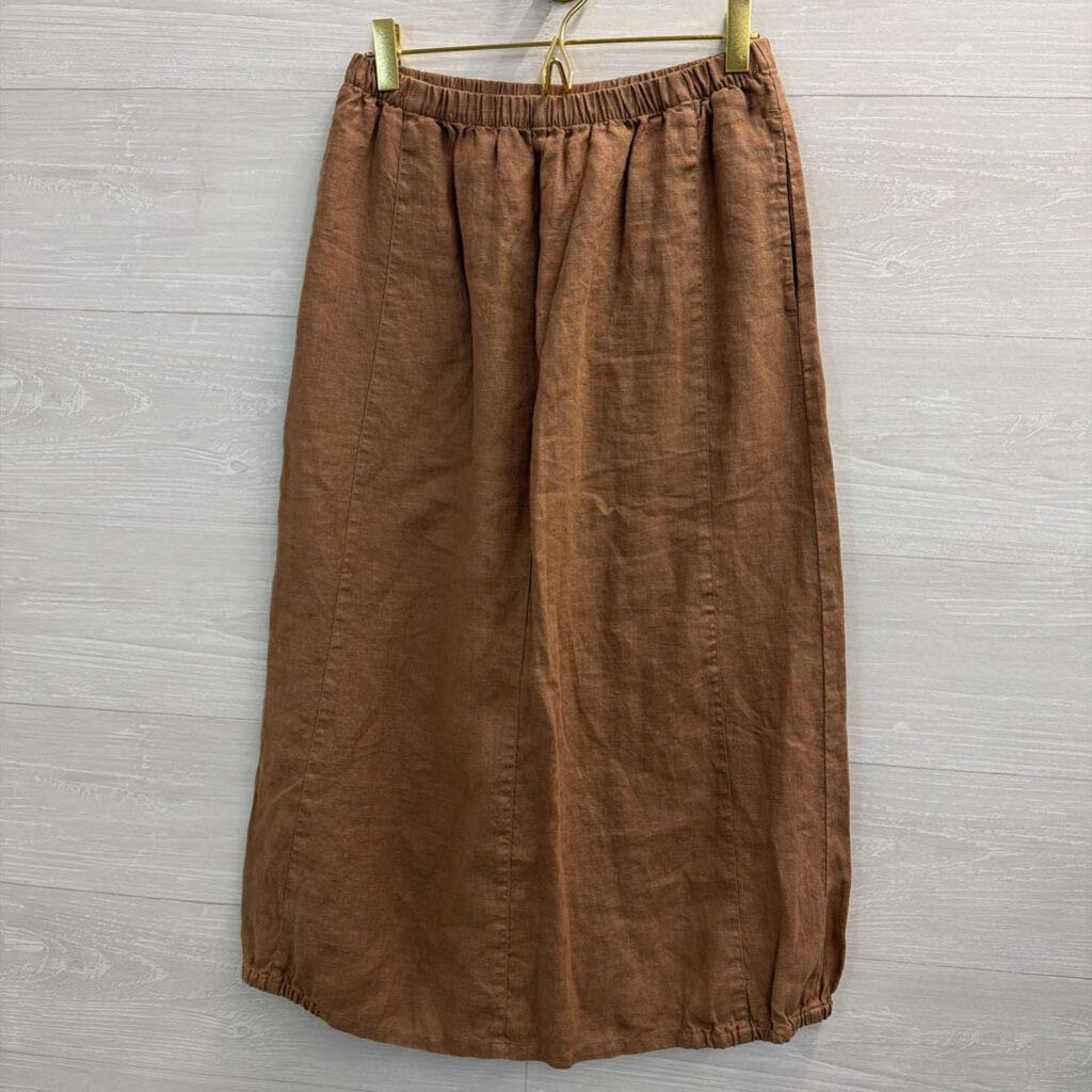 Kleen Brown 100% Linen Midi Skirt Small
