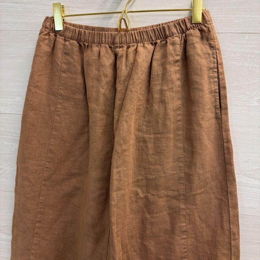 Kleen Brown 100% Linen Midi Skirt Small