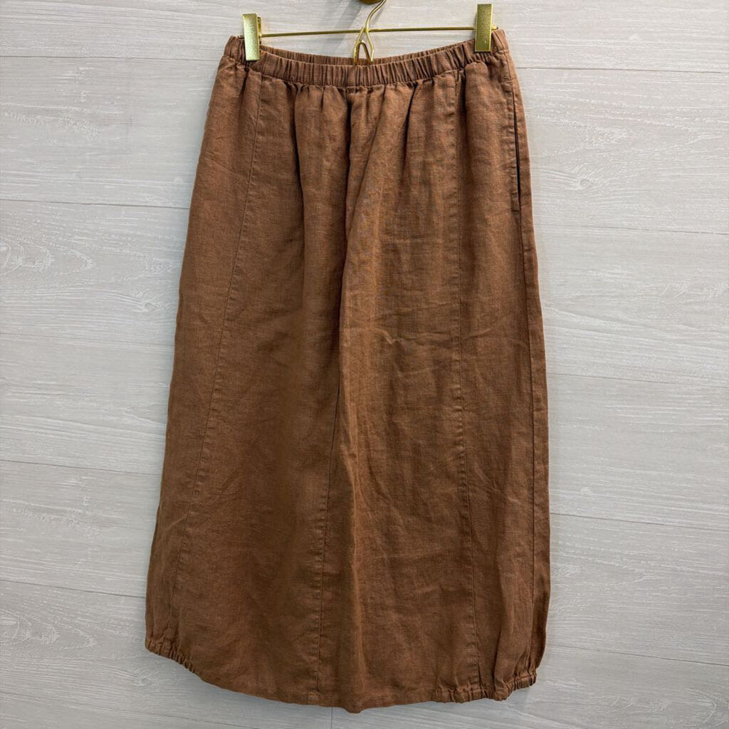 Kleen Brown 100% Linen Midi Skirt Small