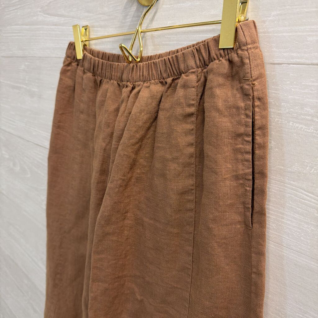 Kleen Brown 100% Linen Midi Skirt Small