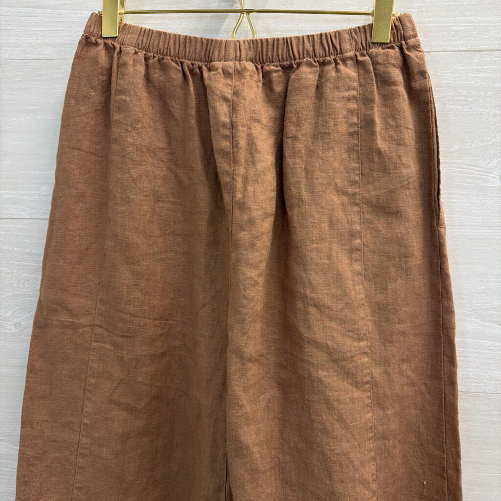 Kleen Brown 100% Linen Midi Skirt Small