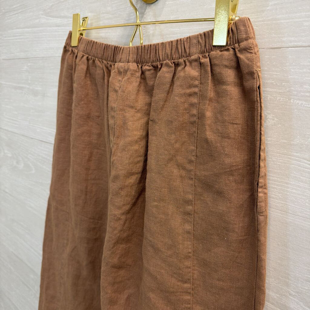 Kleen Brown 100% Linen Midi Skirt Small