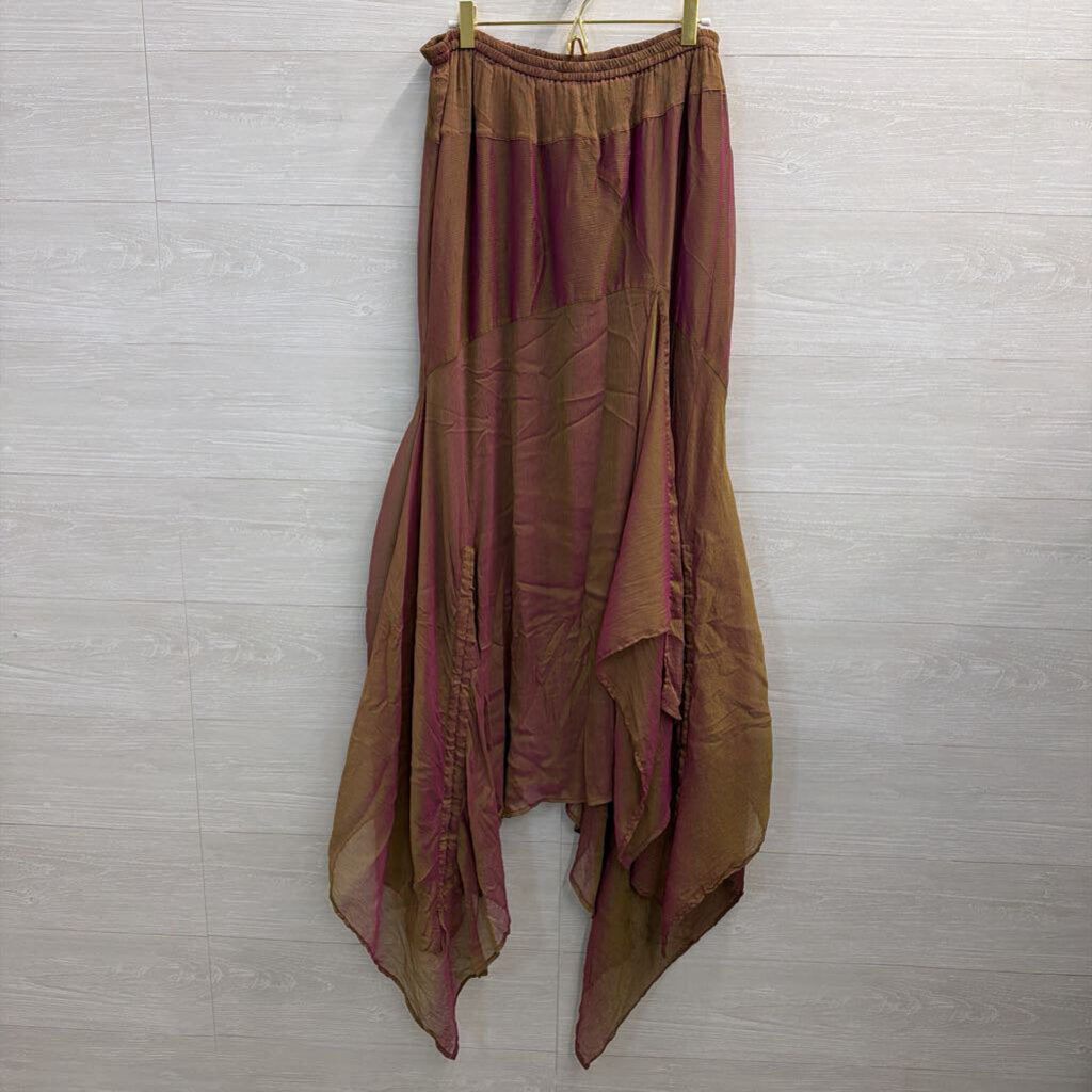 Sterling Styles Brown/ Purple Iridescent Silk Maxi Skirt One Size
