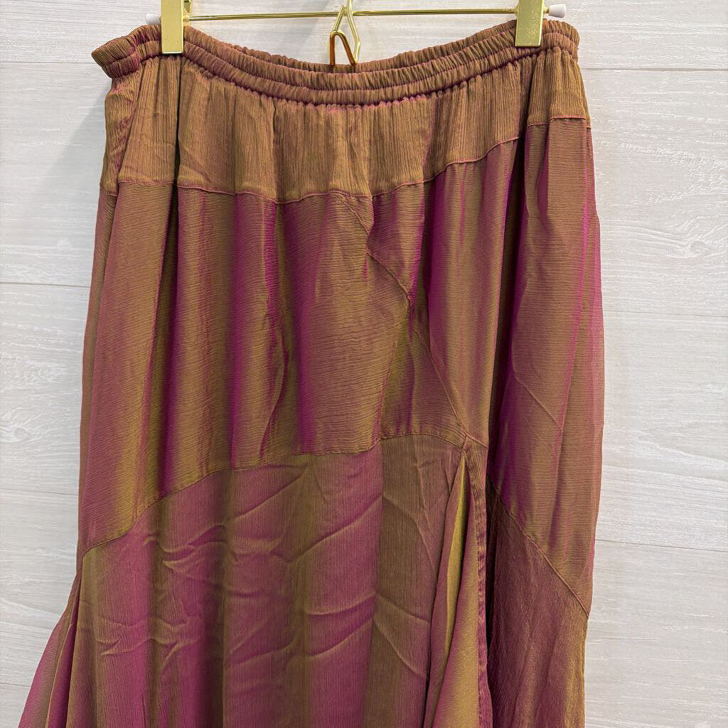 Sterling Styles Brown/ Purple Iridescent Silk Maxi Skirt One Size