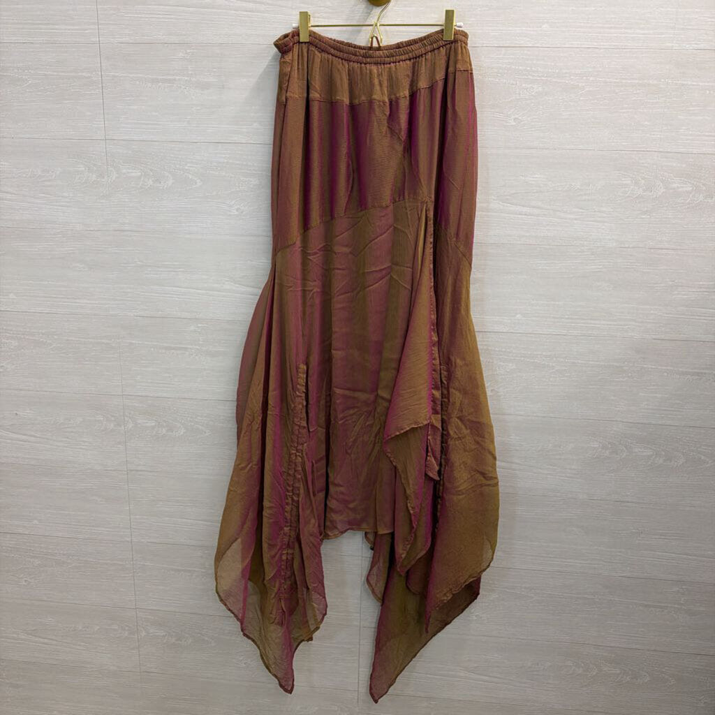 Sterling Styles Brown/ Purple Iridescent Silk Maxi Skirt One Size