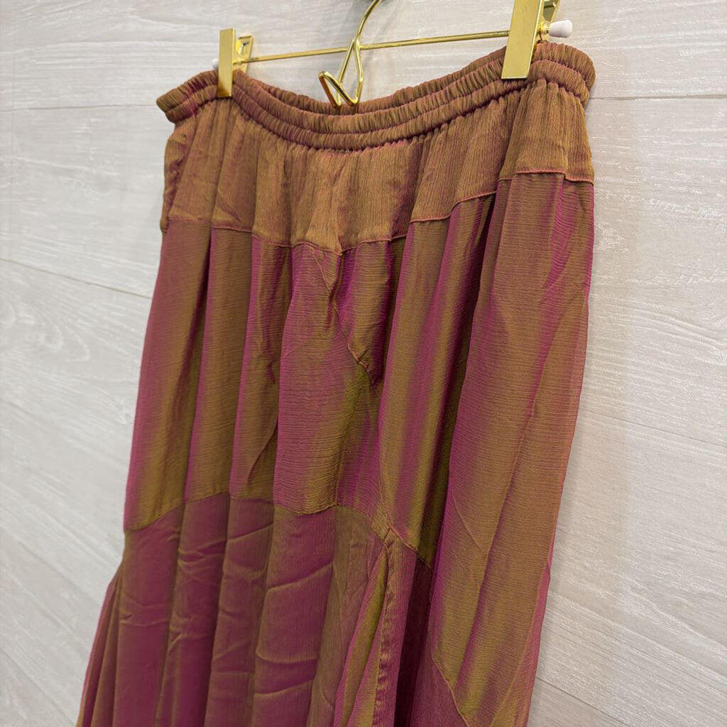 Sterling Styles Brown/ Purple Iridescent Silk Maxi Skirt One Size