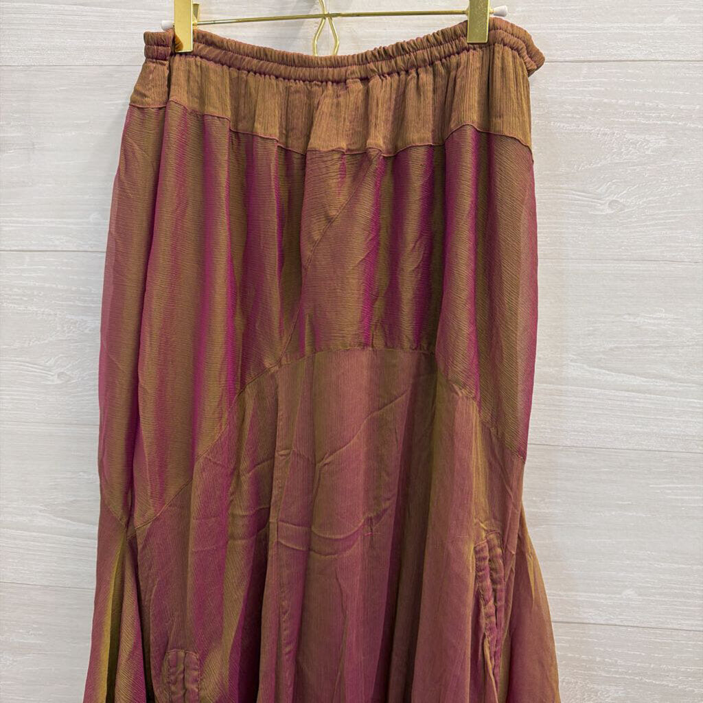 Sterling Styles Brown/ Purple Iridescent Silk Maxi Skirt One Size