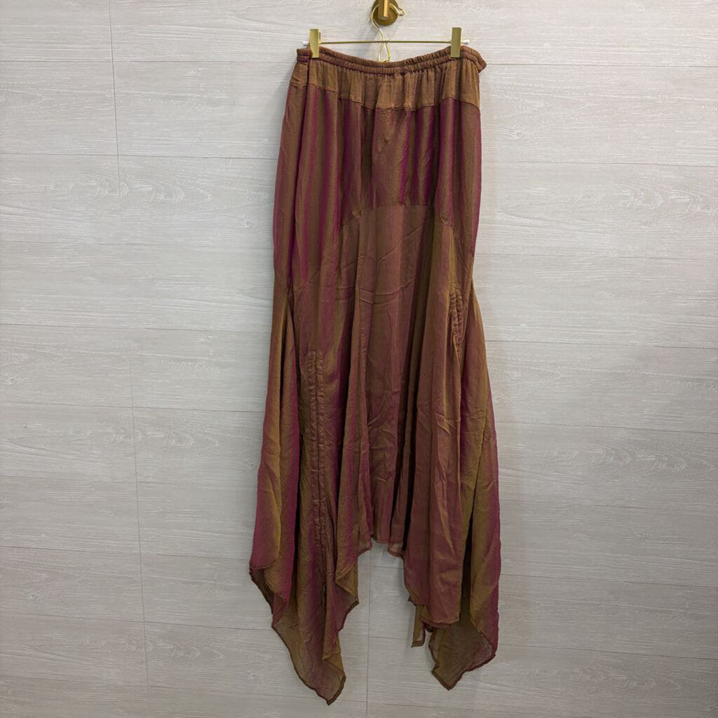 Sterling Styles Brown/ Purple Iridescent Silk Maxi Skirt One Size