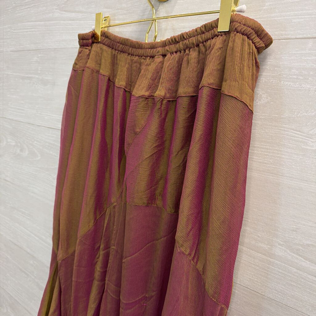 Sterling Styles Brown/ Purple Iridescent Silk Maxi Skirt One Size