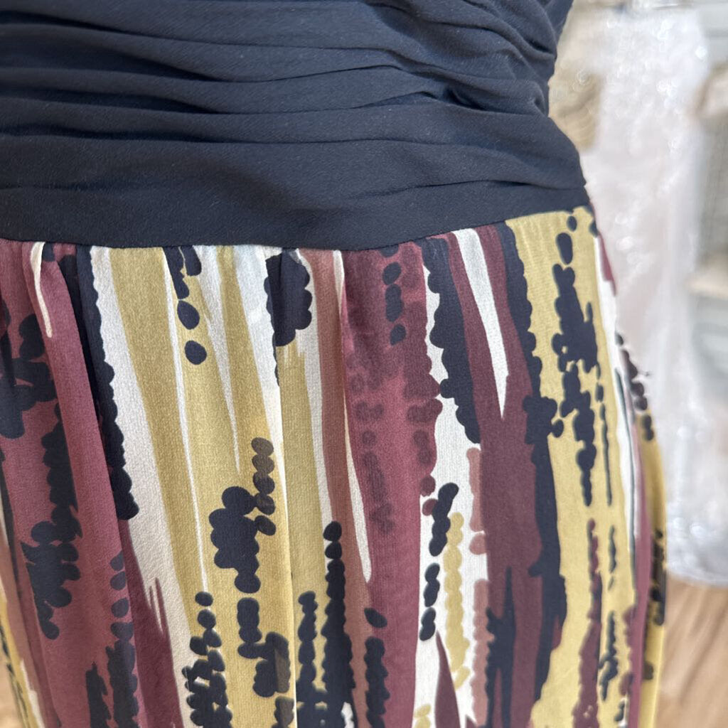 Vintage Sangria Black/ Brown Print Halter Neck Long Formal Dress 12