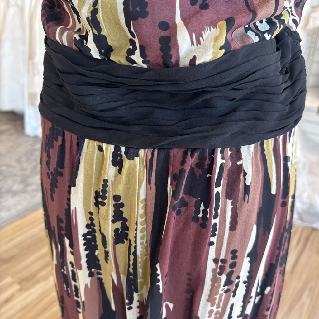 Vintage Sangria Black/ Brown Print Halter Neck Long Formal Dress 12