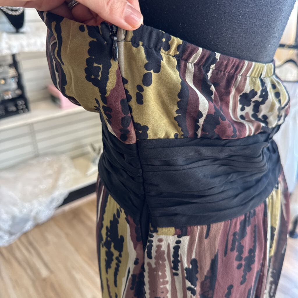Vintage Sangria Black/ Brown Print Halter Neck Long Formal Dress 12