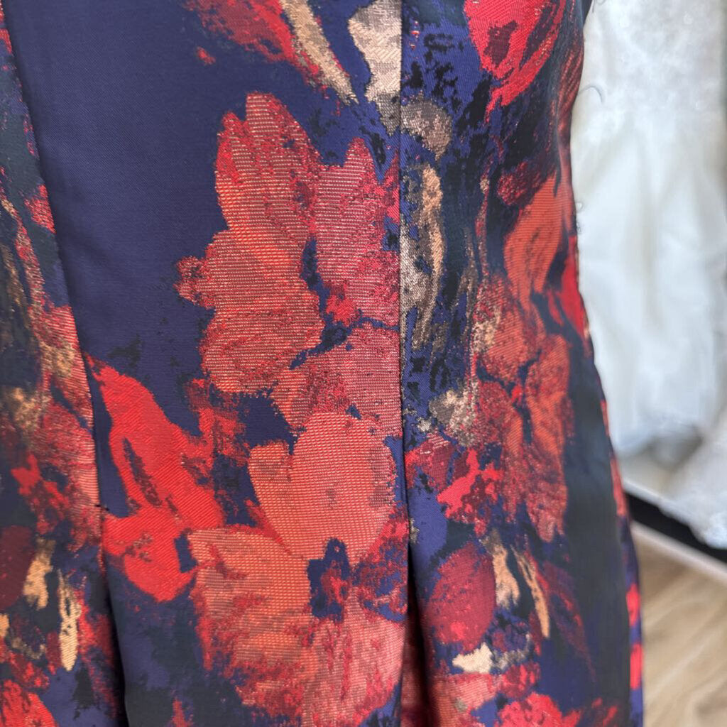 SLNY Navy/ Multi Metallic Print Long Formal Dress 10
