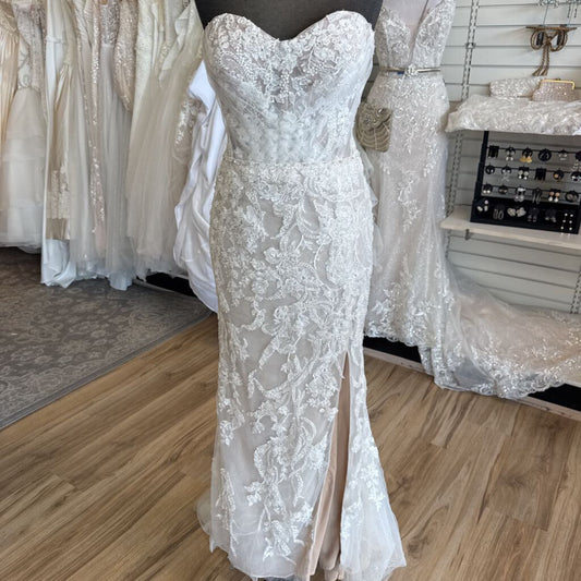 Galina Signature Ivory/ Champagne Beaded Lace Strapless Bridal Gown 6