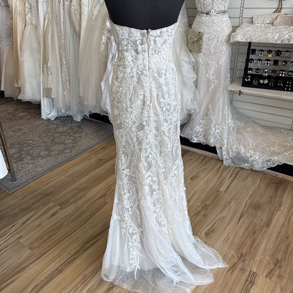 Galina Signature Ivory/ Champagne Beaded Lace Strapless Bridal Gown 6
