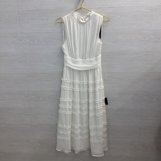 Lulus White High Neck Ruffle Skirt Midi Dress Medium
