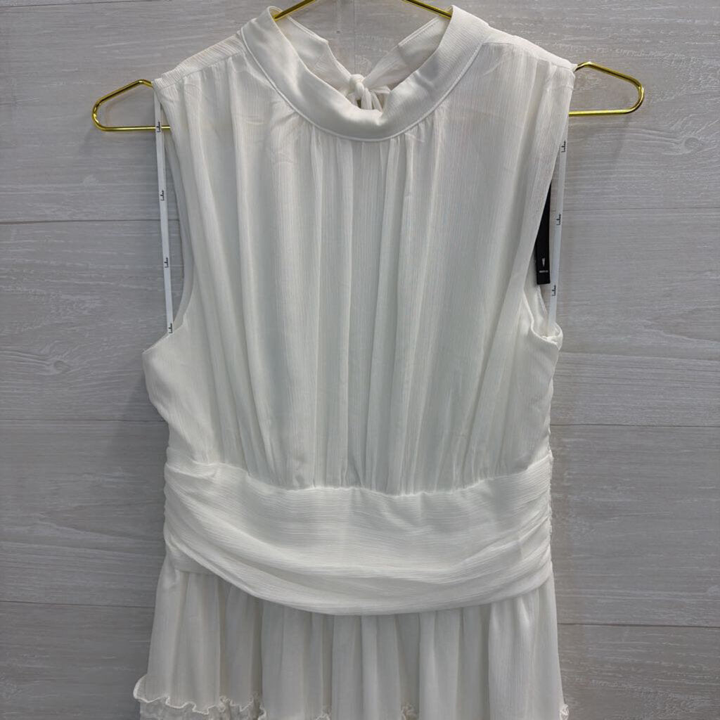 Lulus White High Neck Ruffle Skirt Midi Dress Medium