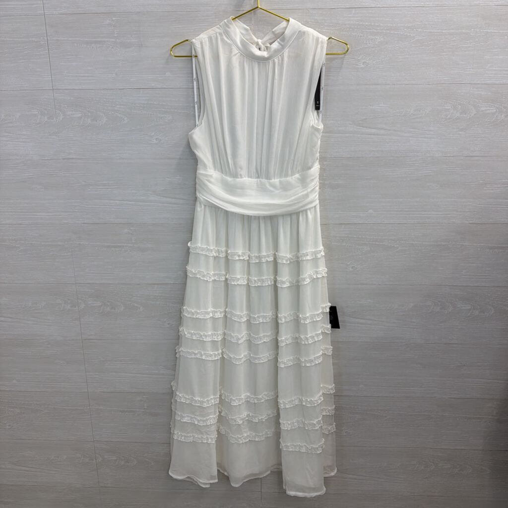 Lulus White High Neck Ruffle Skirt Midi Dress Medium