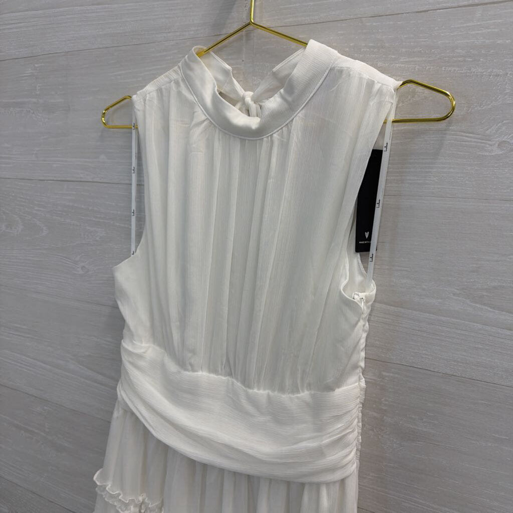 Lulus White High Neck Ruffle Skirt Midi Dress Medium