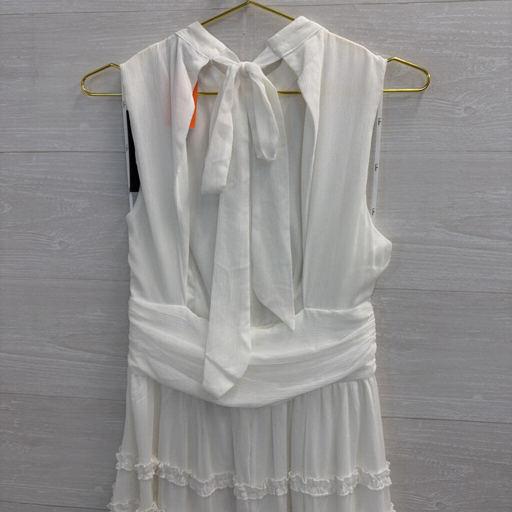 Lulus White High Neck Ruffle Skirt Midi Dress Medium