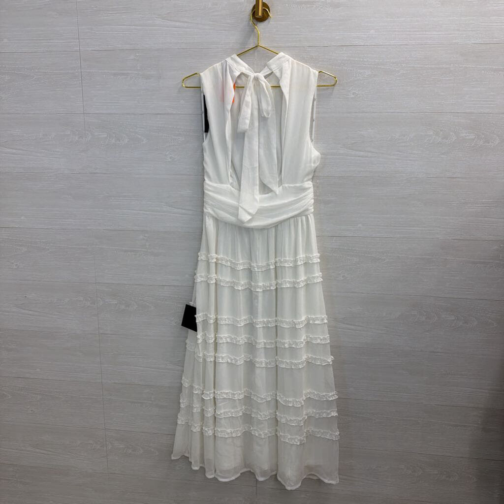 Lulus White High Neck Ruffle Skirt Midi Dress Medium