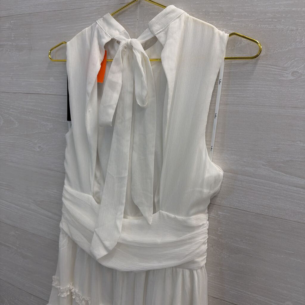 Lulus White High Neck Ruffle Skirt Midi Dress Medium