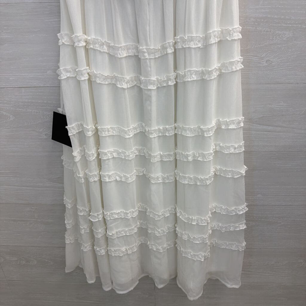Lulus White High Neck Ruffle Skirt Midi Dress Medium