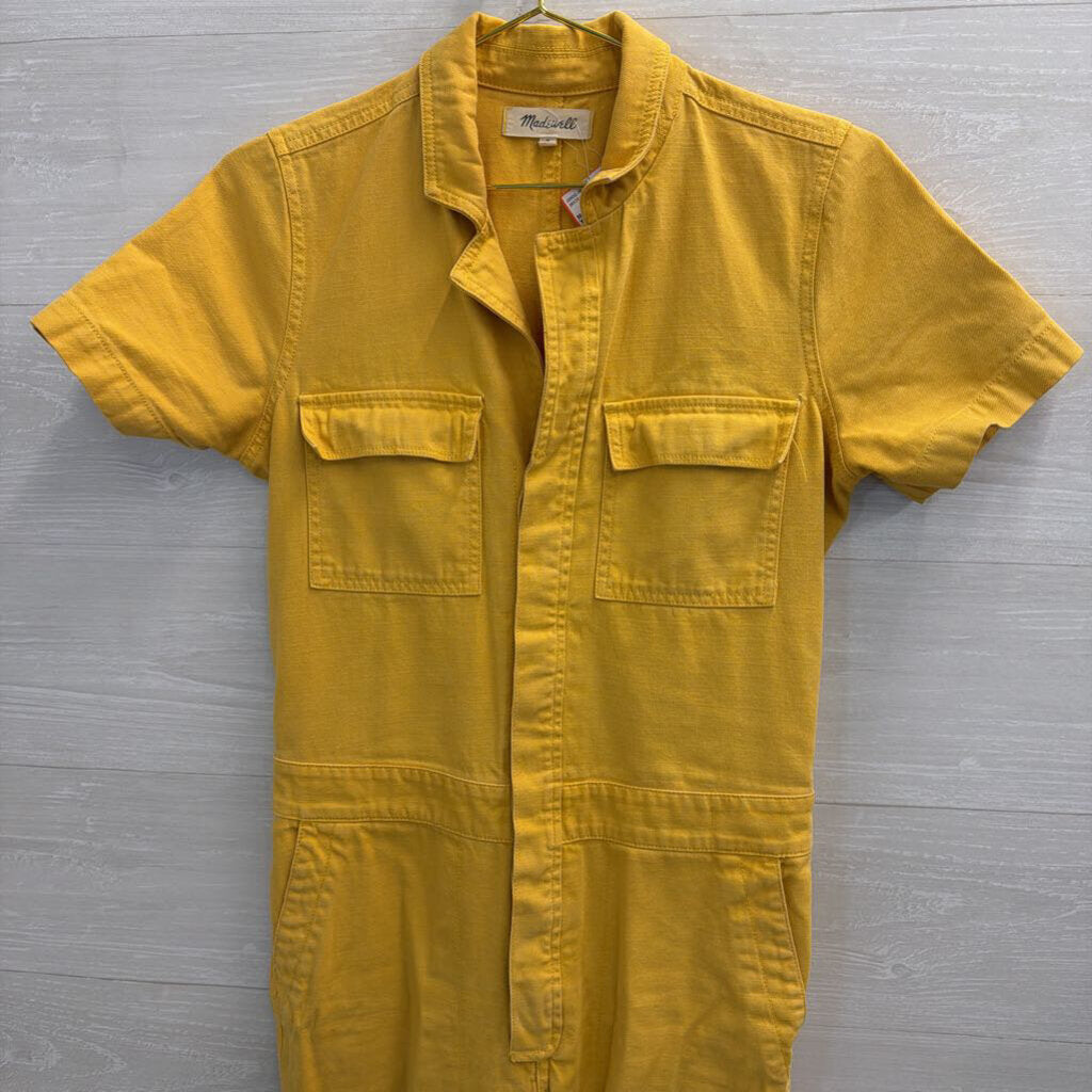 Madewell Yellow Denim Short Sleeve Jumpsuit Small