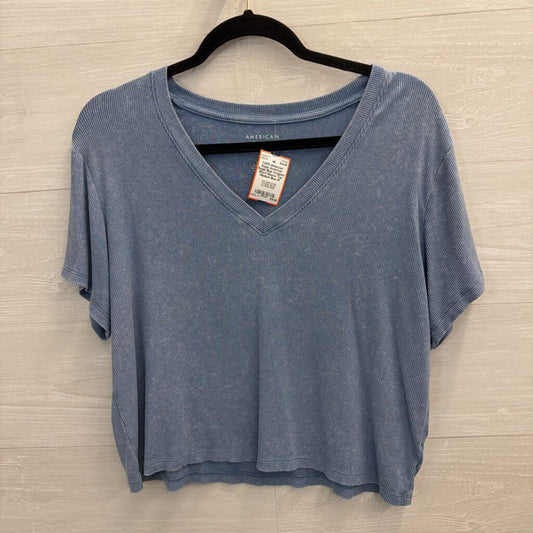 American Eagle Blue Cropped Short Sleeve Top Medium