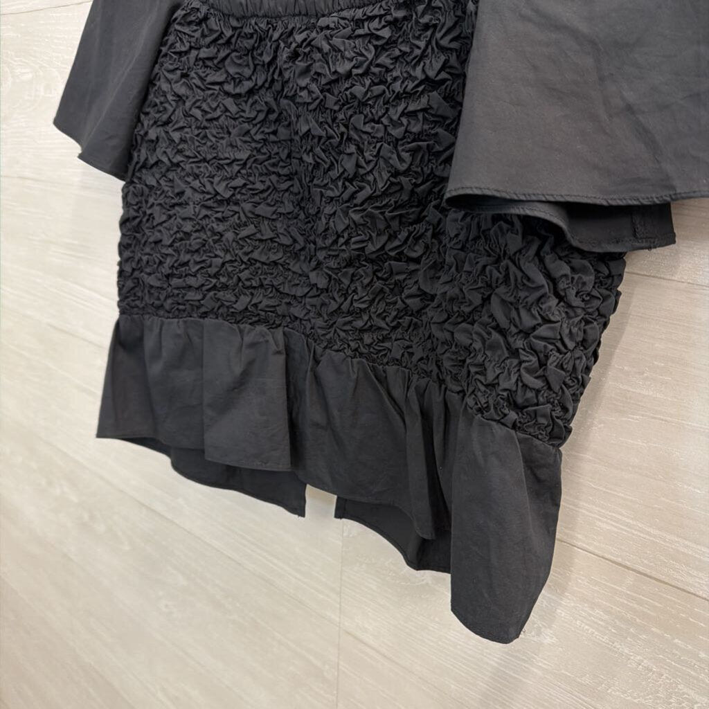 Mare Mare Anthropogie Black Smocked Tie Front Short Sleeve Top Small