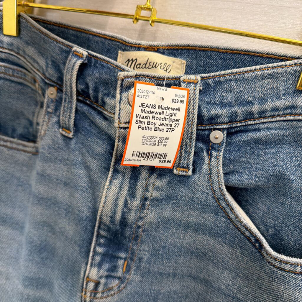 Madewell Light Wash Roadtripper Slim Boy Jeans 27 Petite