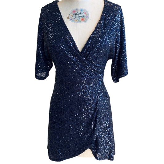 Lulus Navy Sequin Short Sleeve Short Formal Dress Extra Small