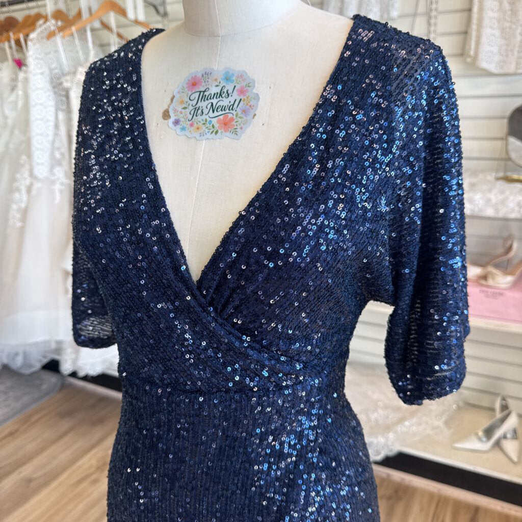 Lulus Navy Sequin Short Sleeve Short Formal Dress Extra Small