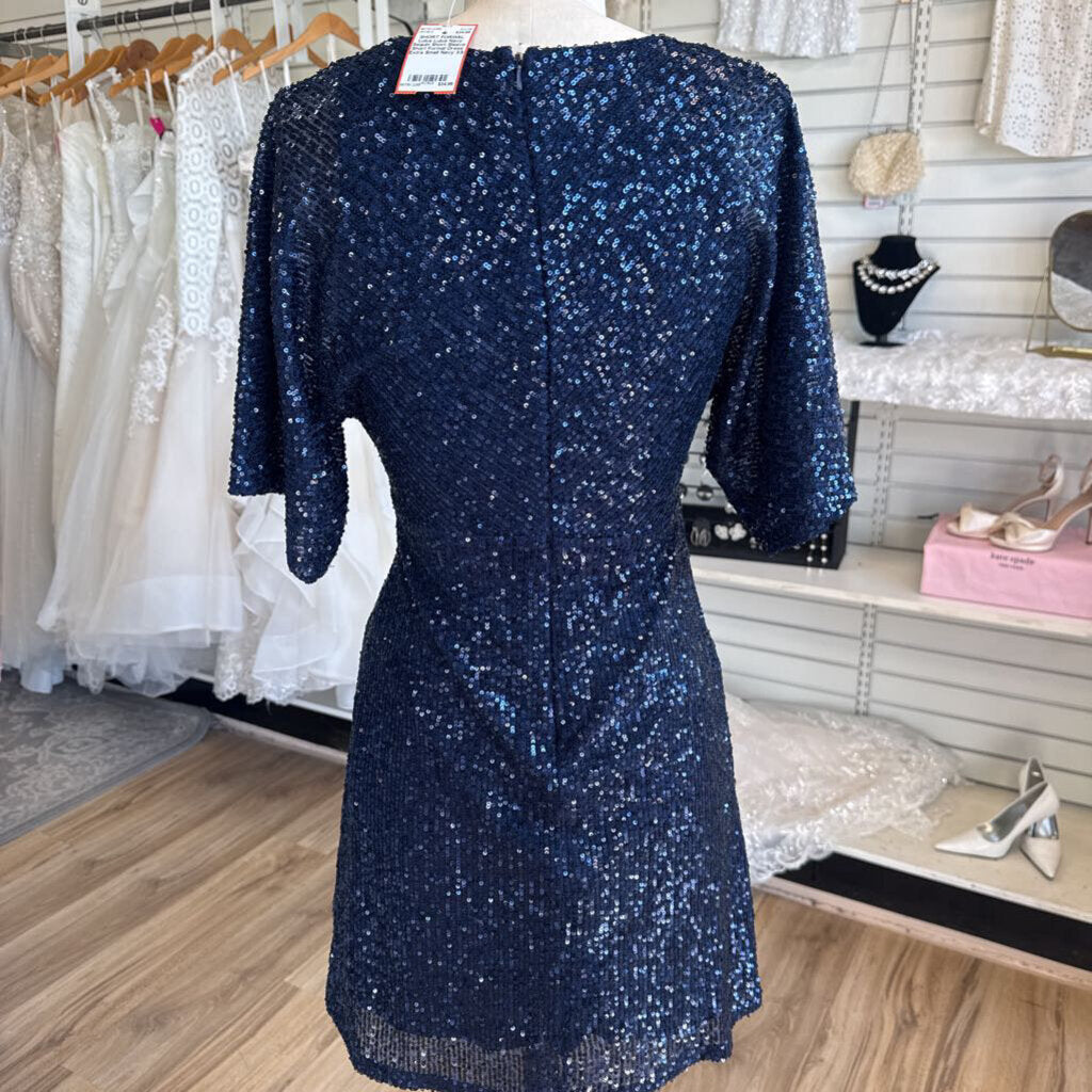 Lulus Navy Sequin Short Sleeve Short Formal Dress Extra Small