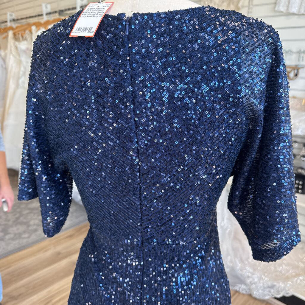 Lulus Navy Sequin Short Sleeve Short Formal Dress Extra Small