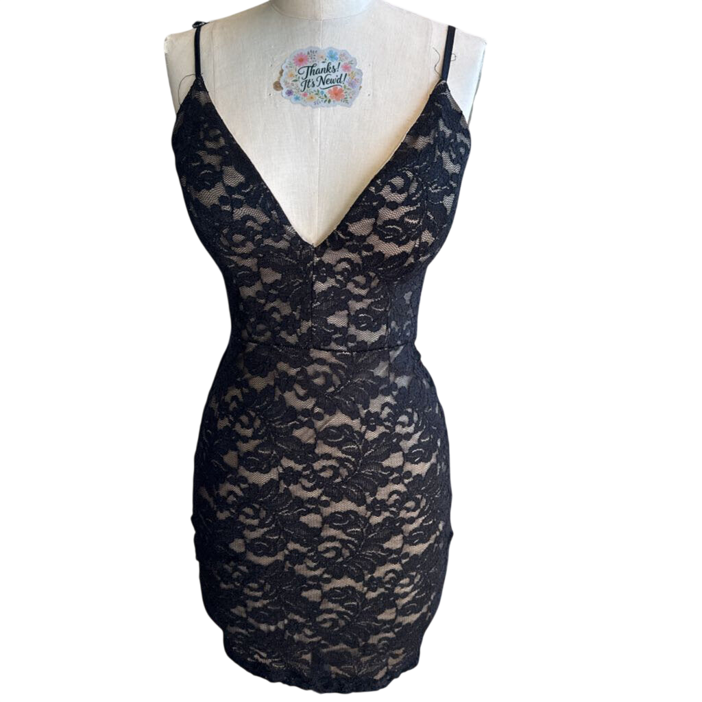 Emerald Sundae Black/ Beige Lace Short Formal Dress Small