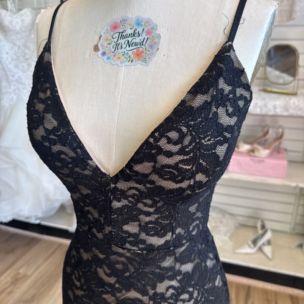 Emerald Sundae Black/ Beige Lace Short Formal Dress Small