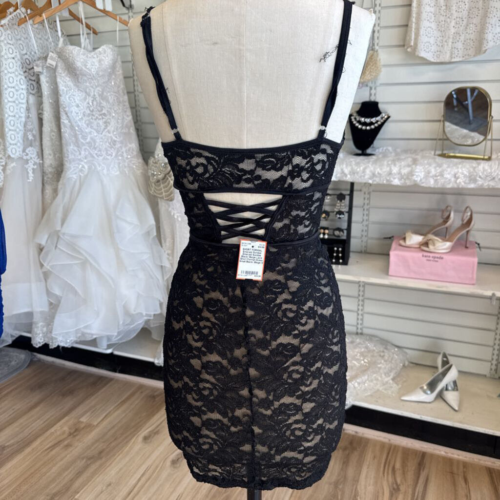 Emerald Sundae Black/ Beige Lace Short Formal Dress Small