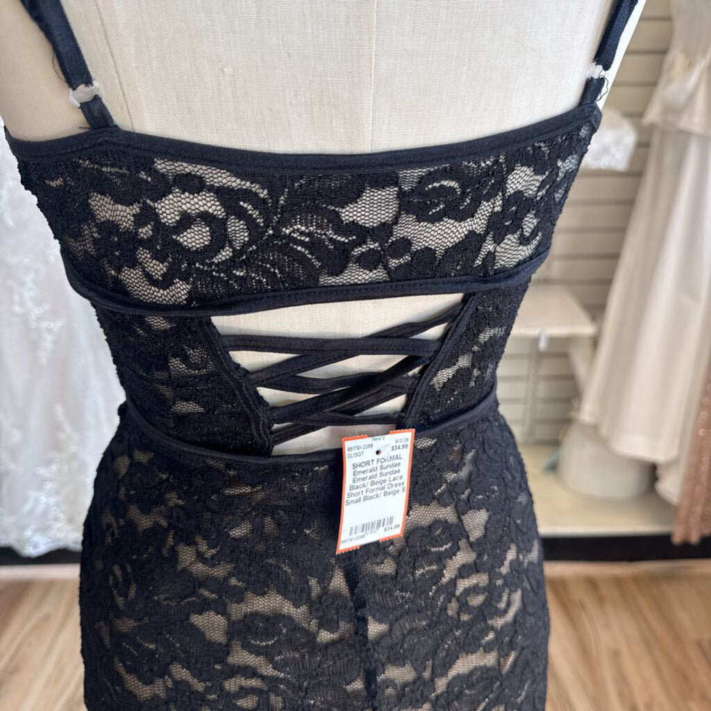 Emerald Sundae Black/ Beige Lace Short Formal Dress Small