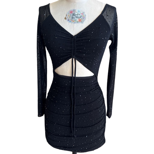 Windsor Black Studded Sparkle Long Sleeve Short Formal Dress Extra Small