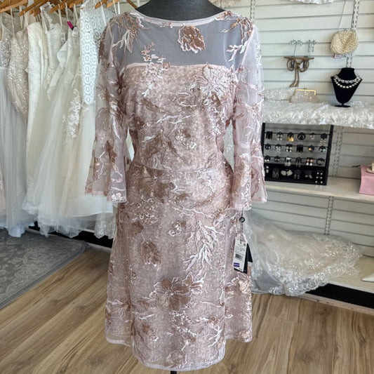 Adrianna Papell Pink Sequin Lace Long Sleeve Short Formal Dress 12