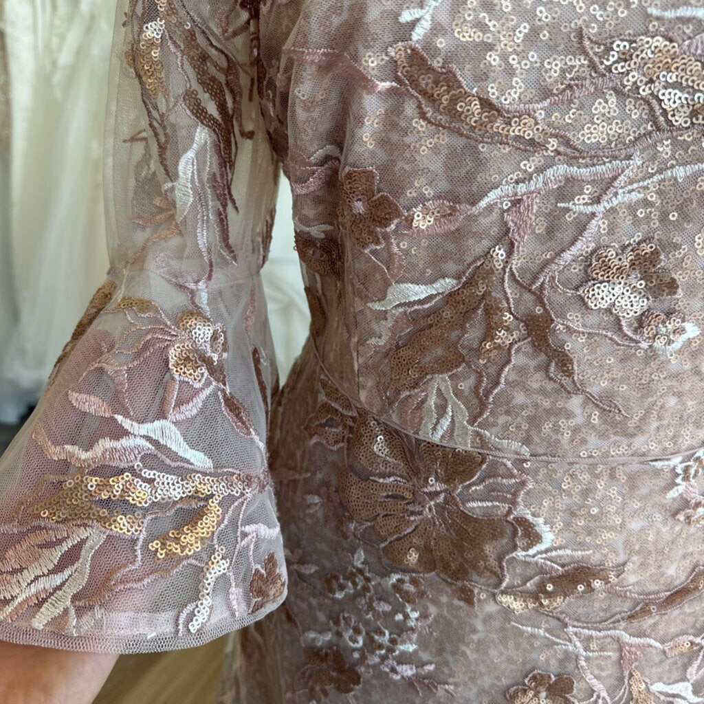Adrianna Papell Pink Sequin Lace Long Sleeve Short Formal Dress 12