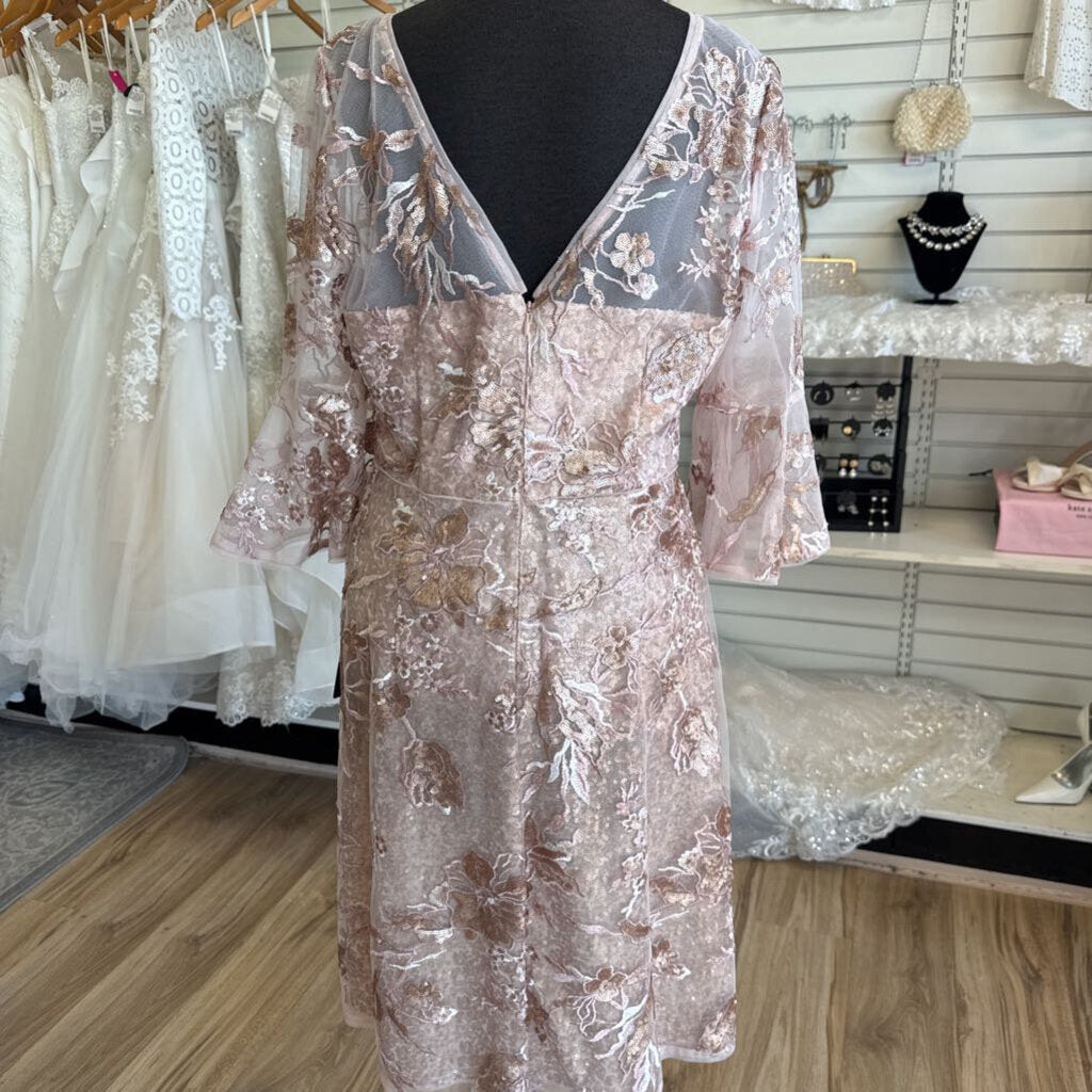 Adrianna Papell Pink Sequin Lace Long Sleeve Short Formal Dress 12