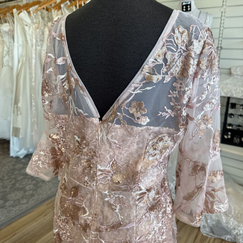 Adrianna Papell Pink Sequin Lace Long Sleeve Short Formal Dress 12