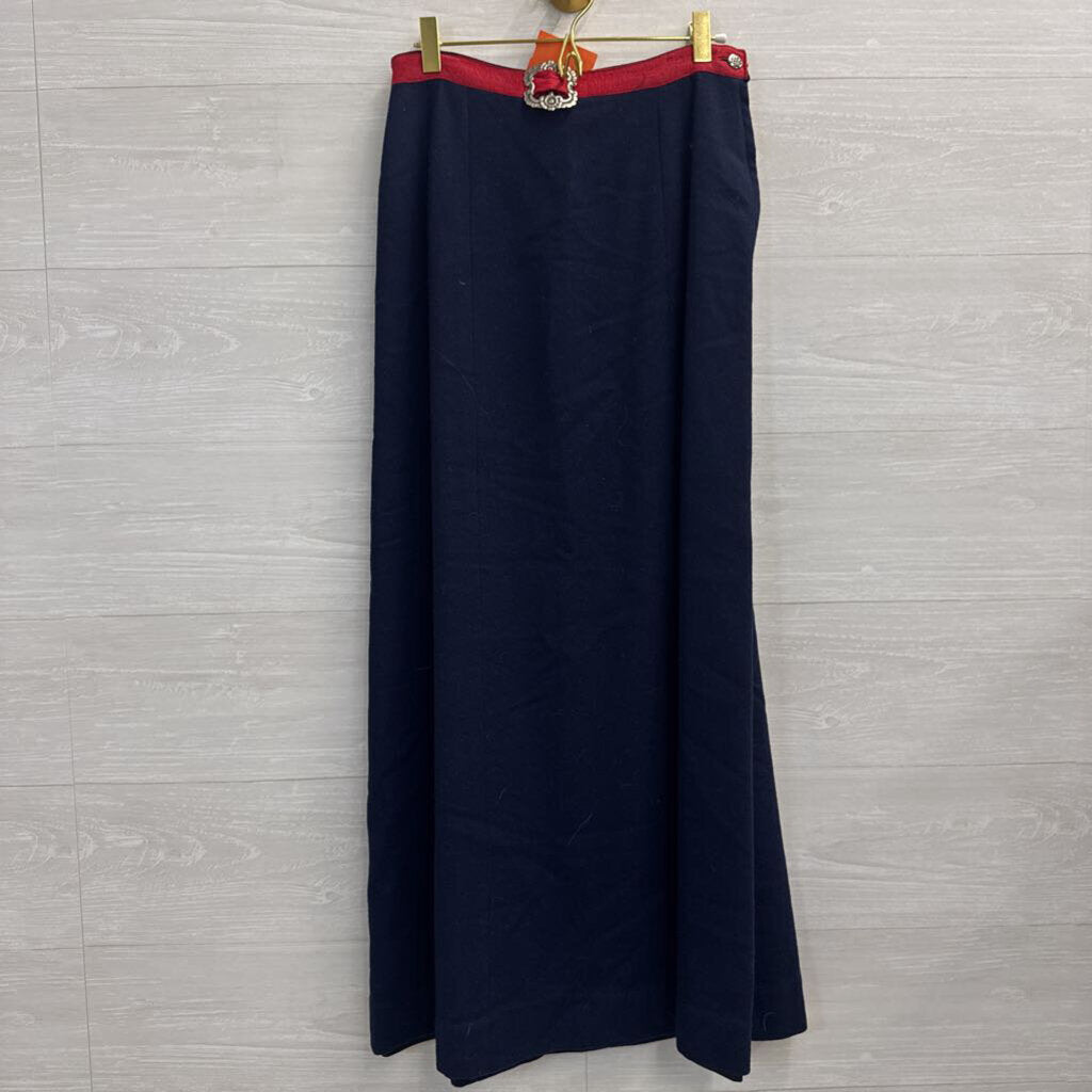 Vintage Navy/ Red Belt Maxi Skirt Medium