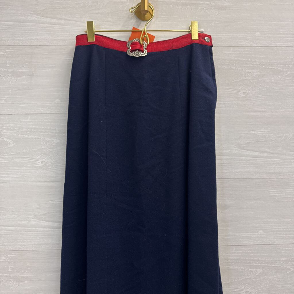 Vintage Navy/ Red Belt Maxi Skirt Medium