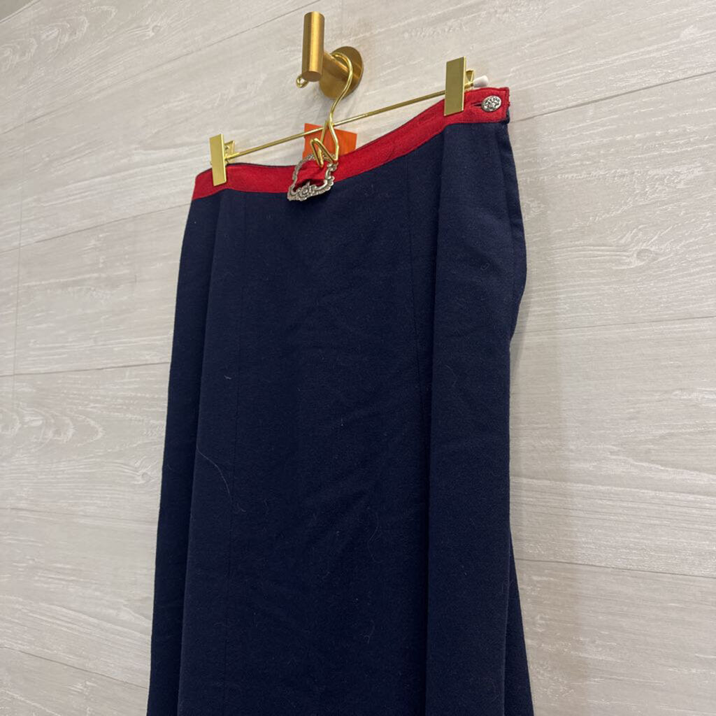 Vintage Navy/ Red Belt Maxi Skirt Medium
